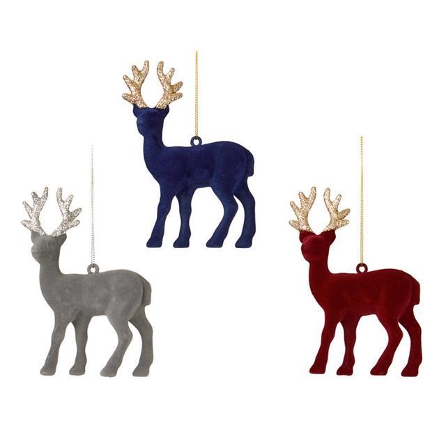 Premier 12cm Flocked Reindeer Trim - 3 Asst Christmas Decoration (1 Sent)