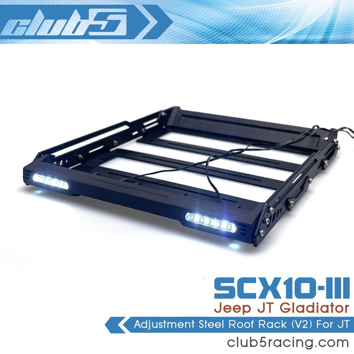 Steel Roof Rack w/ Dual LED Light Bars for Axial SCX10 III Jeep JT