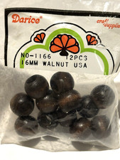 VTG Darice Craft Supplies Walnut Wood Beads 16 mm 1166 Macrame Craft 12PC US NEW
