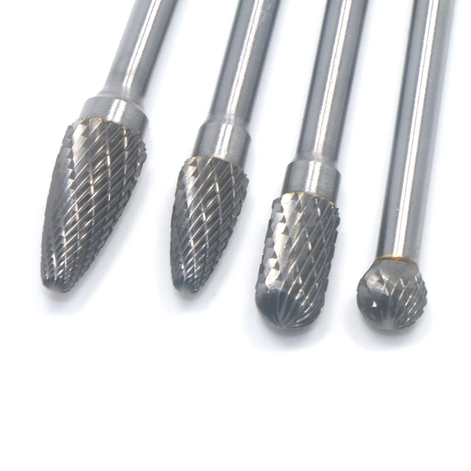 Juego de rebabas rotativas de carburo de doble corte de largo alcance de 4 piezas vástago doble de 1/4" Foto 2 de 4