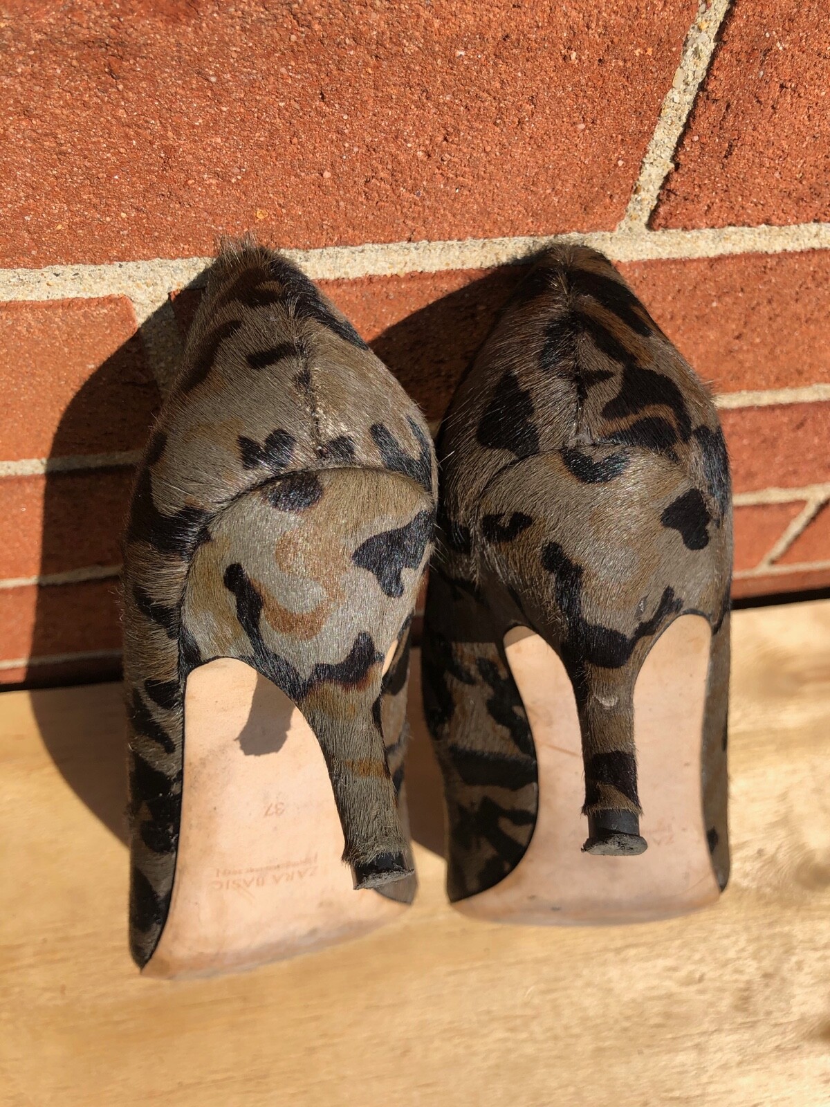 Zara Camo Camouflage Pony Hair Shoe Pumps kitten Hee… Gem
