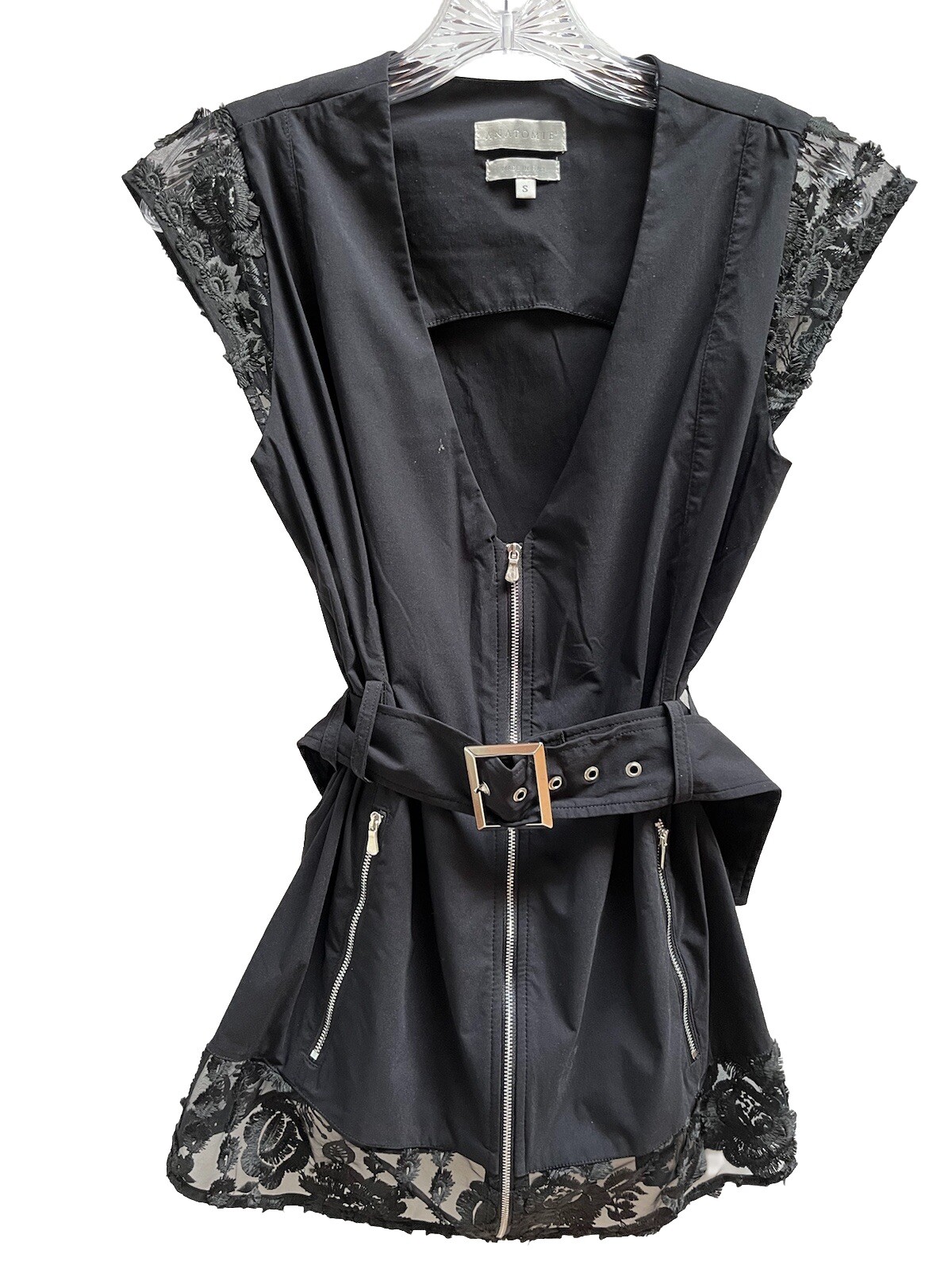 ALTRA Gilet da viaggio Anatomie Italy Brooke taglia S nero bordo in pizzo con cintura