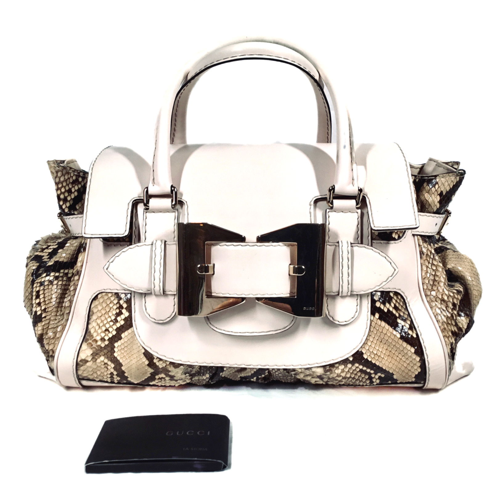 Preowned GUCCI Python and Beige Leather Large Que… - image 1
