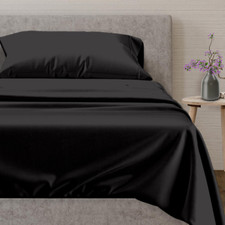 Luxury 600 TC Egyptian Cotton Twin Sheets - Soft, Cooling, Deep Pocket Black
