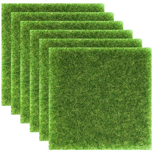 6PCS Tappetini Erba Finta PVC Mini Prato Miniatura Casa delle Bambole Erba Finta per Artigianato