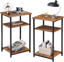 WLIVE End Tables 12"D x 14.6"W x 22.7"H(3 tiers), Rustic Brown 
