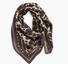 NEW, Nordstrom Leopard Print Square Silk Scarf in Brown One Size SC85