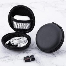 Round EVA Earphone Storage Case, Zippered Compact Bag for Earphones, Earbuds