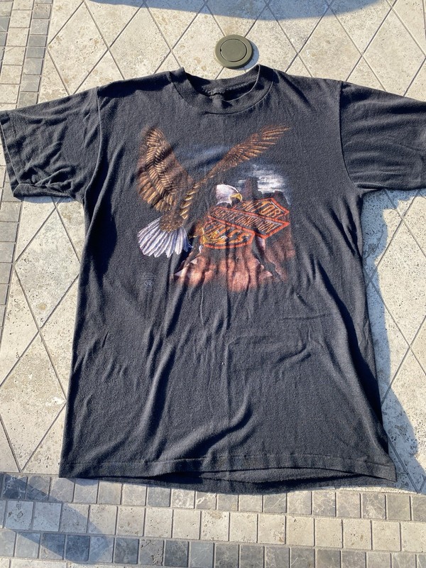 3d emblem Harley-Davidson  medium Black Eagle Logo Graphic Tee Crew Neck Cotton