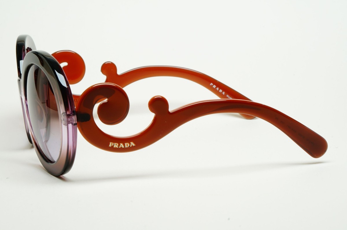 美品　PRADA　サングラス　SPR26G　ブラウンレンズ　レッドクリアフレーム Prada Sunglasses Baroque Swirl Brown Round PR27NS SPR 27N EAA-6P1