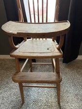 Vintage Wooden High Chair Antique Baby Feeding Chair Cane Seat Folding Tray
