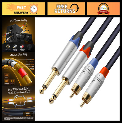 Dual RCA to 1/4'' TS Stereo Audio Interconnect Cable - 3.3ft Patch Cord