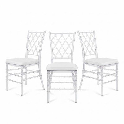 Elegant 3-Pack Chiavari Stacking Dining Clear Chairs with Cushions for Wedding