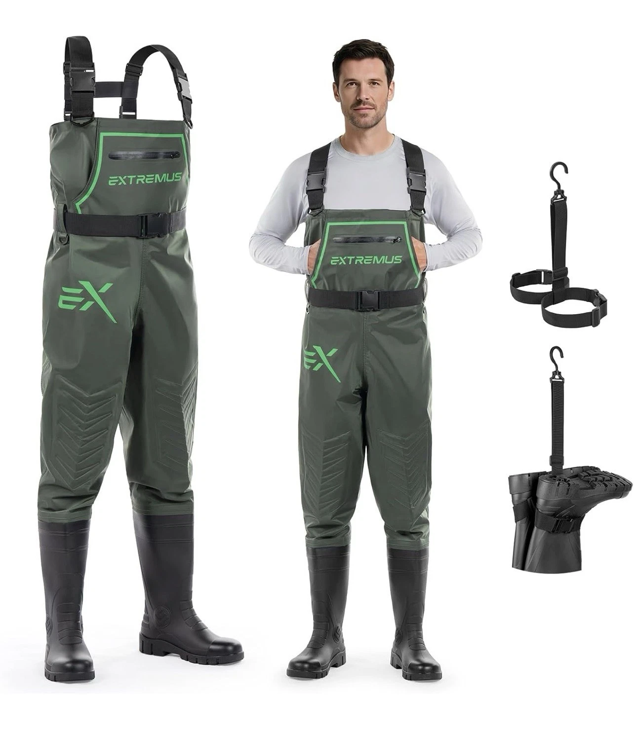 Extremus by KastKing MarshPro Hunting Waders for Men– Fishing Green W/Boots M10