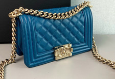 CHANEL Leboy PM Calfksin Chain Shoulder bag Women Crossbody Blue Gold