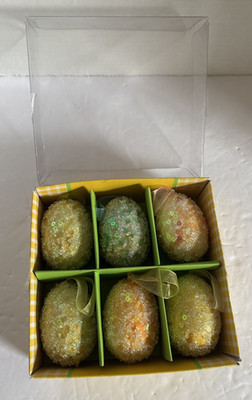 Pier 1 Imports Glitter 6 EASTER EGG Ornament Box Blue Orange Pink 2 1/2 x 1 1/2
