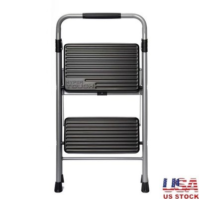 Foldable 2-Step Stool Steel Platform Slip Resistant Easy Carry Heavy Duty New
