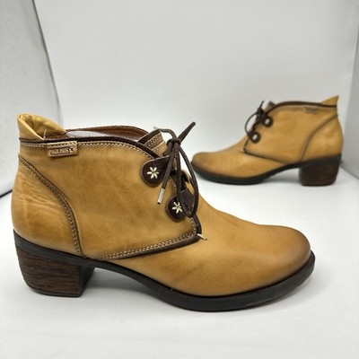 Pikolinos Le Mans Stack Ankle Boots Womens 8.5 EU 39 Tan Lace up Heel