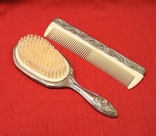 Elegant Vintage Silver Plated Vanity Dresser Set Brush Comb Hair Chantilly