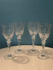 4 PC Rogaska Gallia Crystal Wine Glasses 7 3/4" Floral Etched Yugoslavia