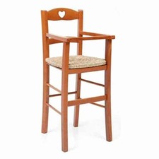 Chaise Haute En Bois Couleur Cerise Avec Assise En Paille Pour Enfants