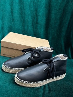 KANNA Cotton Black Women's EU 41 Shoes Flat Soft Teddy Inner Lace Up High Top