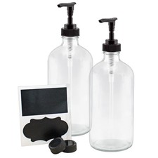 16oz Clear Glass Pump Bottles w/ Black Pumps 2pk, Soap/Lotion Dispensers