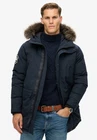 Superdry Parka Jacket Hooded Padded Winter Coat Faux Fur Hood Everest Blue Navy
