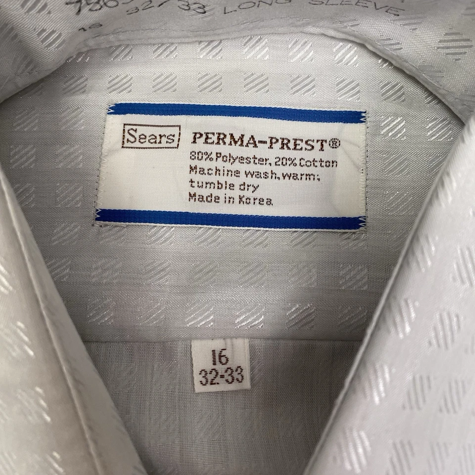 全新带标签复古 Sears Perma-Prest 正装衬衫白色几何长袖 16 32/33 — 第 3/4 张图片