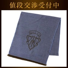 Gucci Wollstola EC-22490 Navy Braun Bestickte Fransen Gebraucht Aus Japan