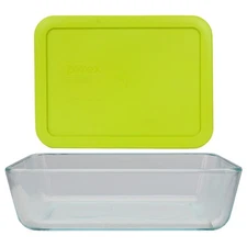 Pyrex (1) 7210 3-cup Glass Dish & (1) 7210-PC Green Edamame Lid