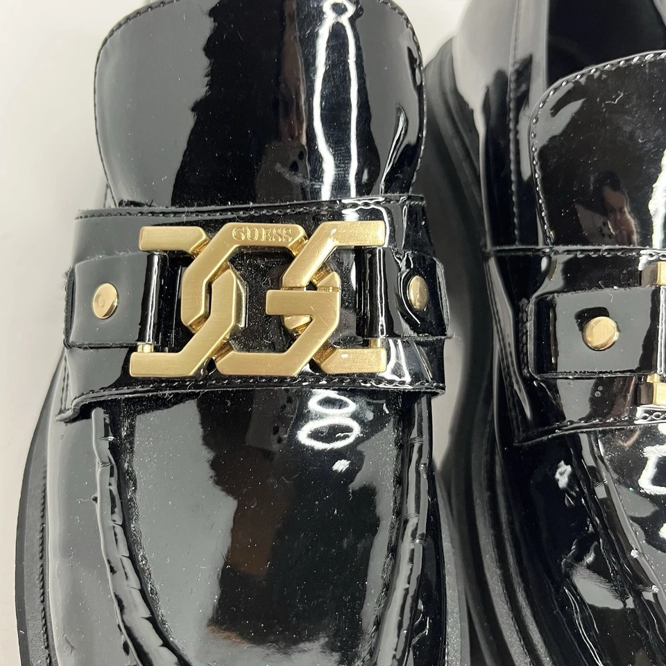 Zapatos Mocasines Guess Keates Negro Charol Preppy Plataforma Suela Talla 8.5 Foto 2 de 4