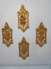 VINTAGE SYROCO 4 floral plaques 14x6” gold mid-century wall décor retro