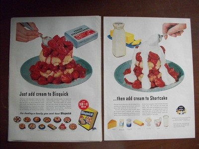 VTG 1953 Original 2 PG Magazine Ad Just Add Betty Crocker Bisquick Then Cream