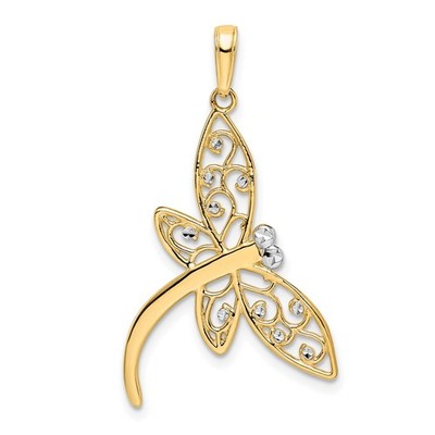 14K Gelbgold Libelle Anhänger Rhodium Diamantschliff Filigran Naturschmuck