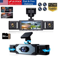 Dash Cam 1080P 4 Lens Car DVR Recorder Front Life Right Rear Camera 64GB Card