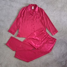 VTG California Miss Red Striped Satin Pajamas Set Silky Size Large 90s