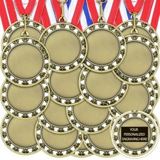 50Pcs Blank Award Medals with Neck Ribbons Winner Participation Medal Awards ...