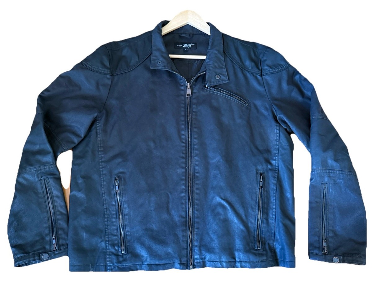Black Rivet Waxed Motorcycle Bomber Biker Jacket GIII Apparel Mens XL Black View 2