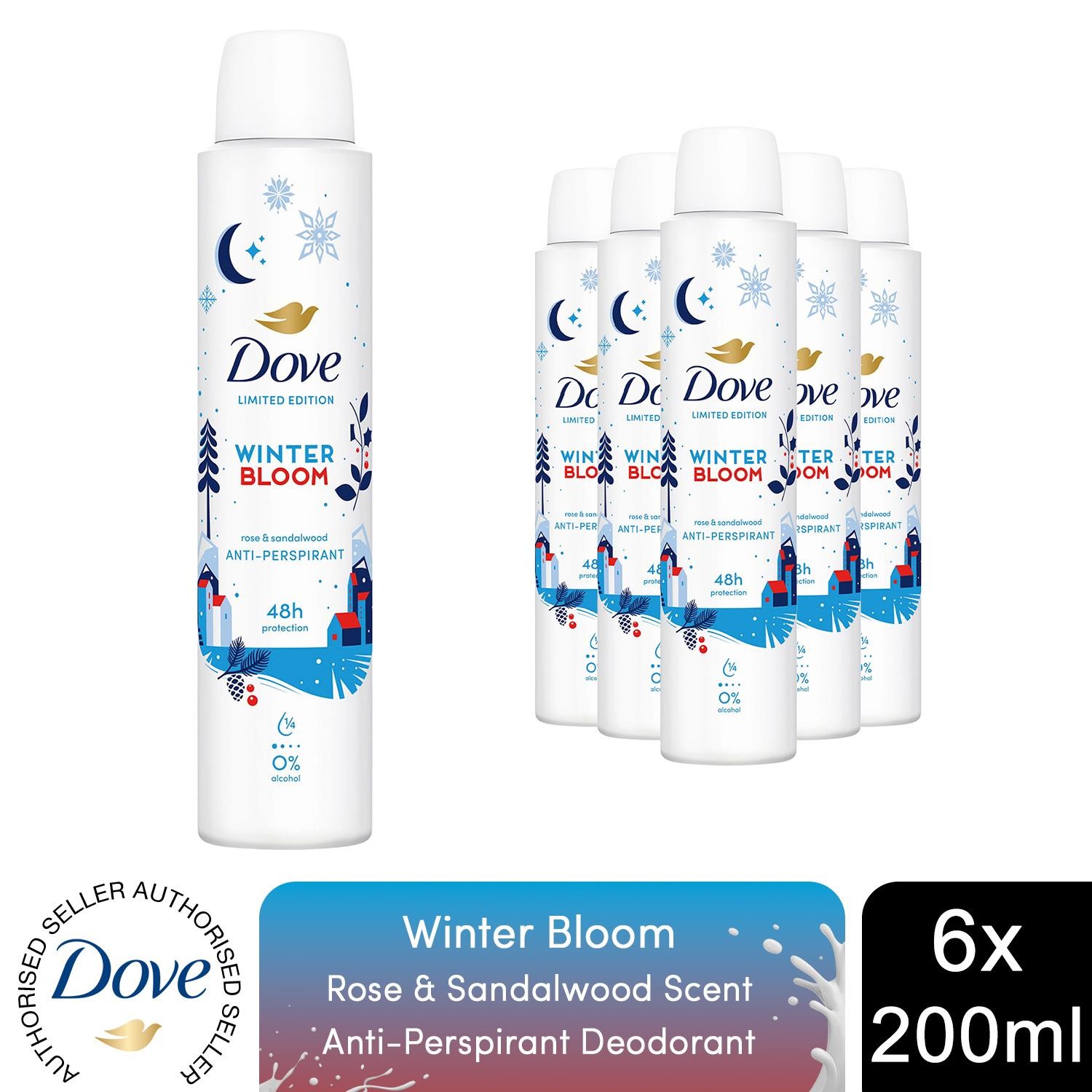 Dove Anti-Perspirant Deodorant Aerosol Limited Edition Winter Bloom 200ml, 6pk