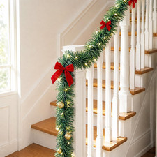 15 FT Lighted Christmas Garland, Plug In Prelit Christmas Garland