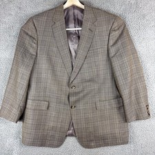 Hart Schaffner Marx Blazer Mens 48R Brown Plaid Wool Blend Two Button Jacket USA