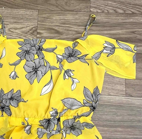 Mini Abito Bardot Australia Venezia Giallo Stampa Floreale Spalla Aperta Fluido Tg 8 - Foto 9 di 12