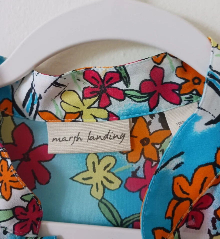 Marsh Landing Womens Silk Shirt Size S Multicolor Boho Colorful Abstract Artsy Foto 4 de 4