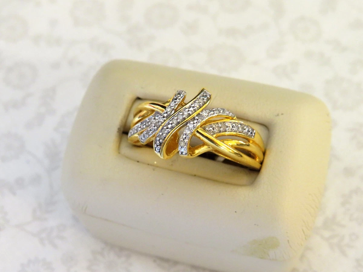 M in CIRCLE 925 GOLD VERMEIL OVER STERLING DIAMOND SPRAY RING SIZE 8