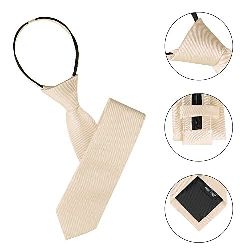 Men's Skinny Pretied Solid Color Zipper Ties Neck One Size Champagne - Picture 3 of 6