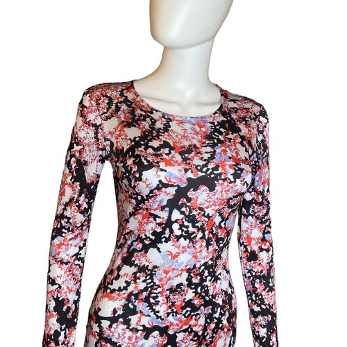 Mary Katrantzou 100% Silk Black Orange Coral Print Long Sleeve Midi Dress XS - Picture 4 of 7