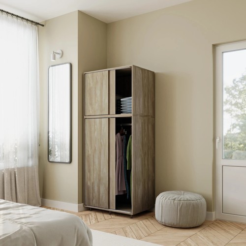 Wardrobe with 4 Sliding Doors Bedroom Storage Closet Hanging Rail Cupboard Unit - Picture 13 of 13