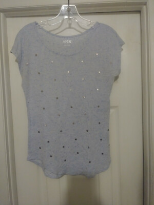 Apt 9: Women's Baby Blue Rayon Metal Tab Short Sleeve Top SZ Small