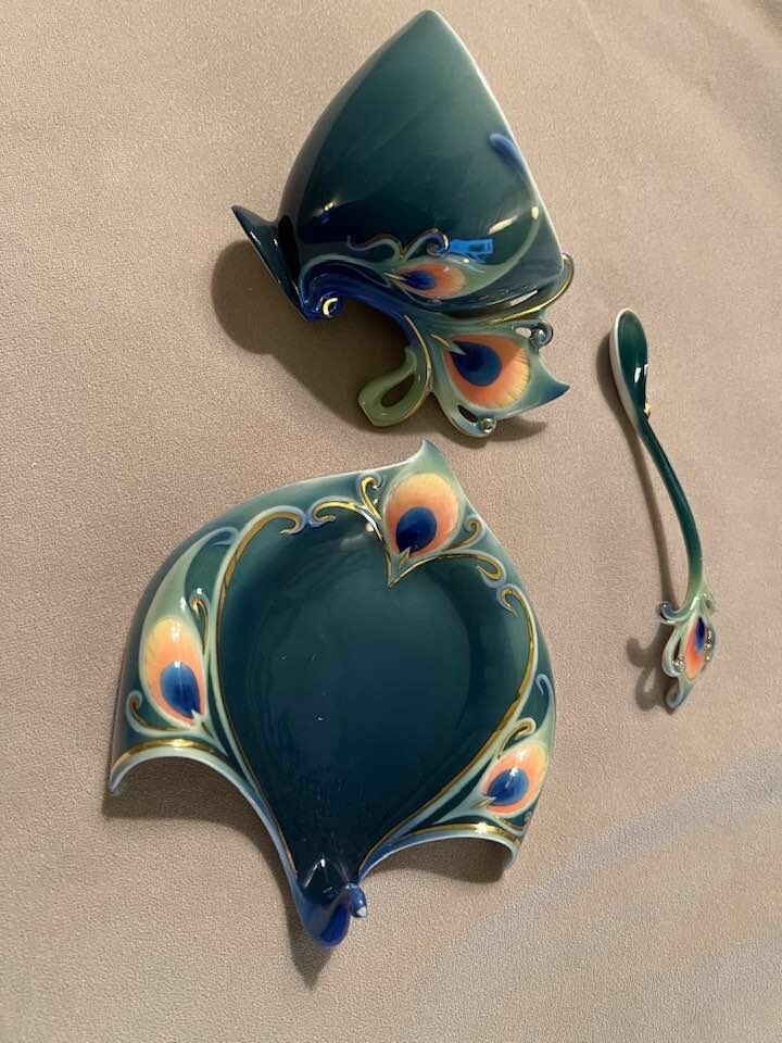 Franz Porcelain Peacock Teacup, Saucer and Spoon eBay